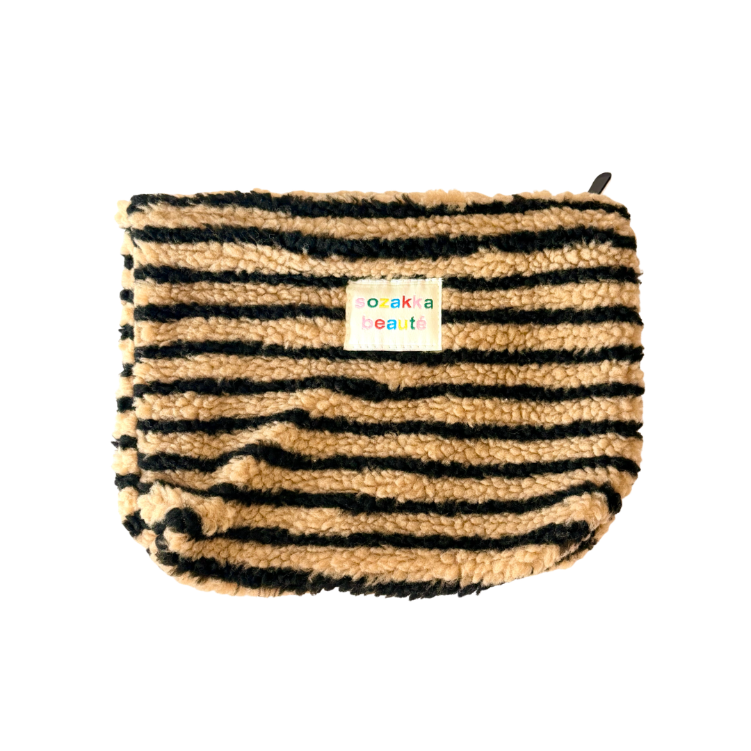 Large Brown & Black Striped Fuzzy Pouch