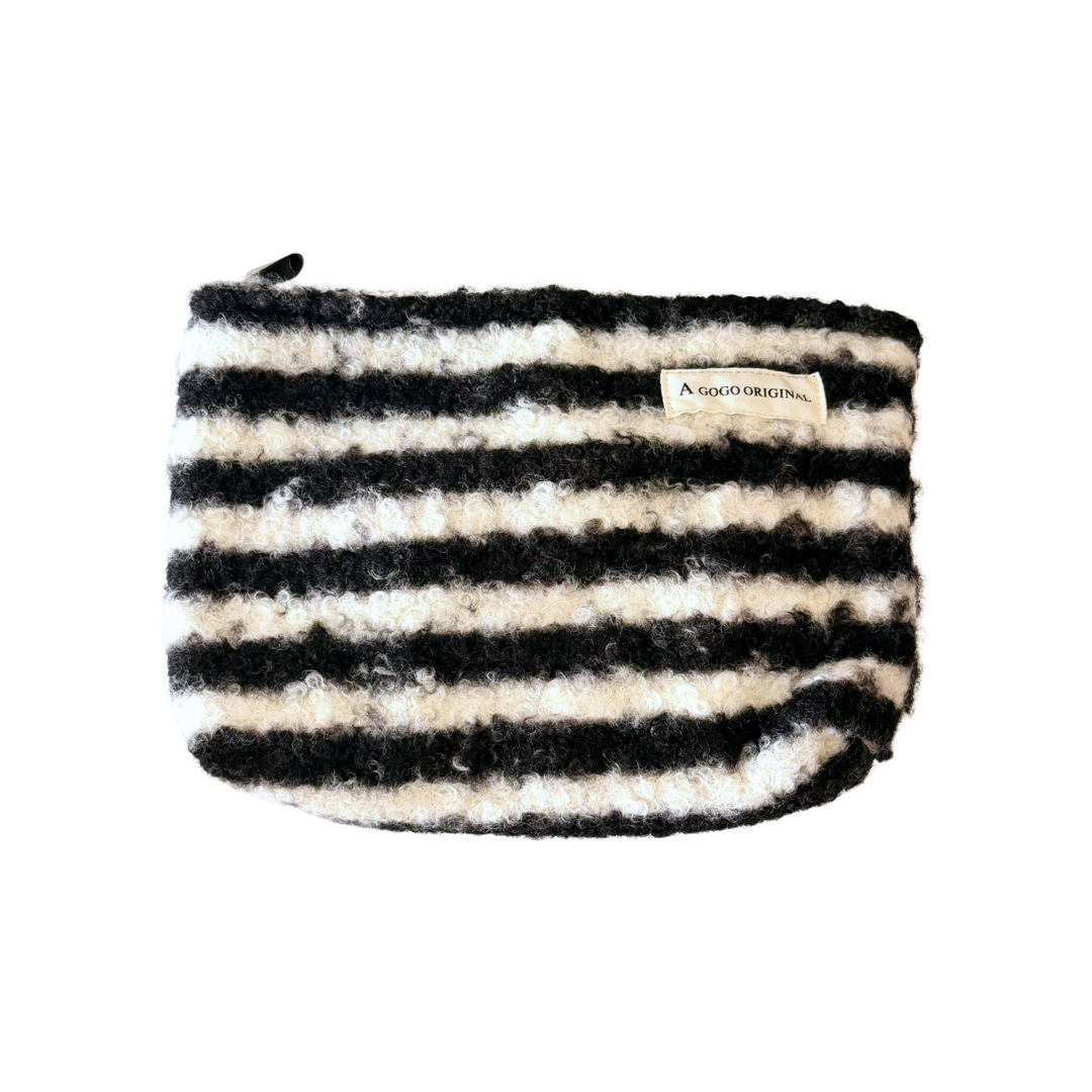 Large Black & White Striped Fuzzy Pouch