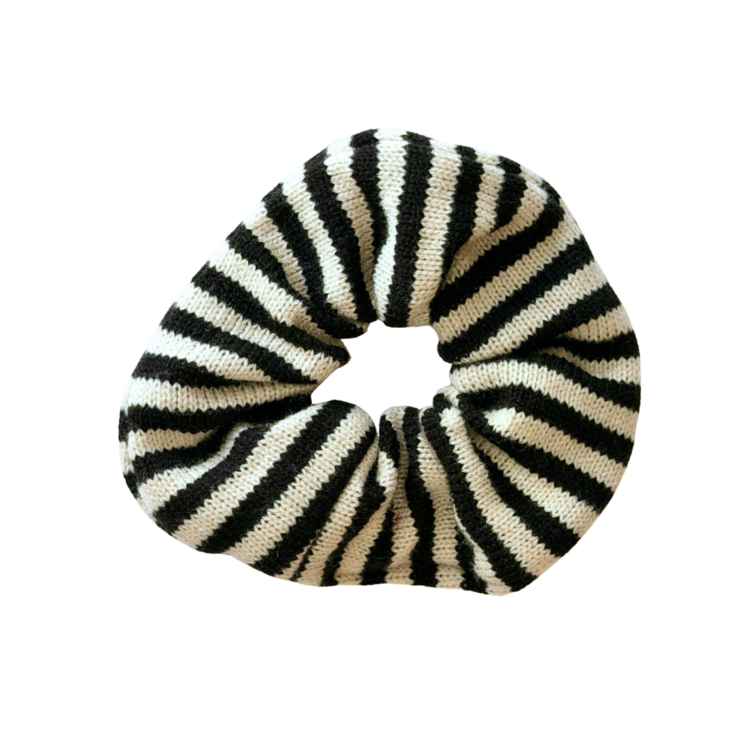 Black Oversized Striped Scrunchy