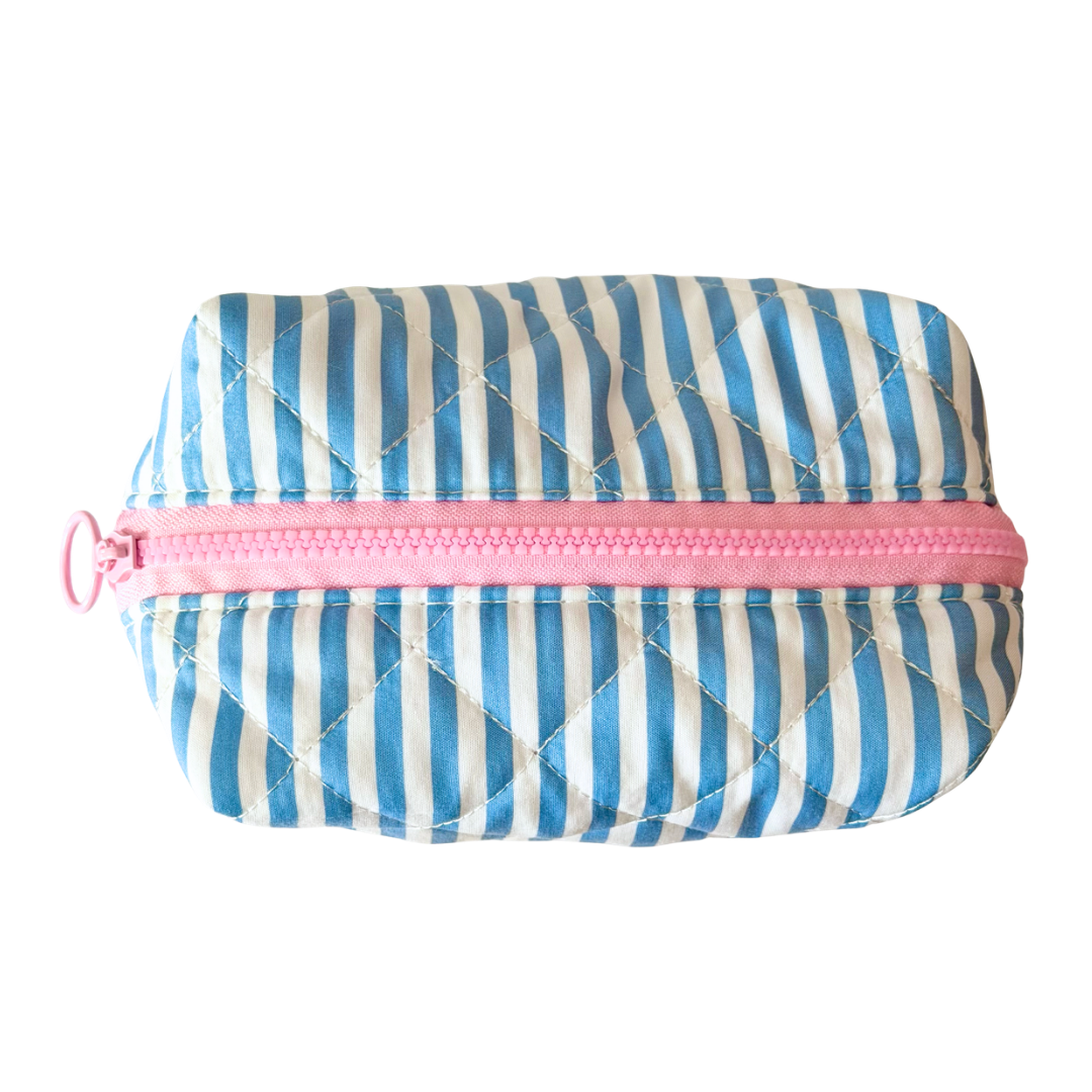 Blue Striped Makeup Bag