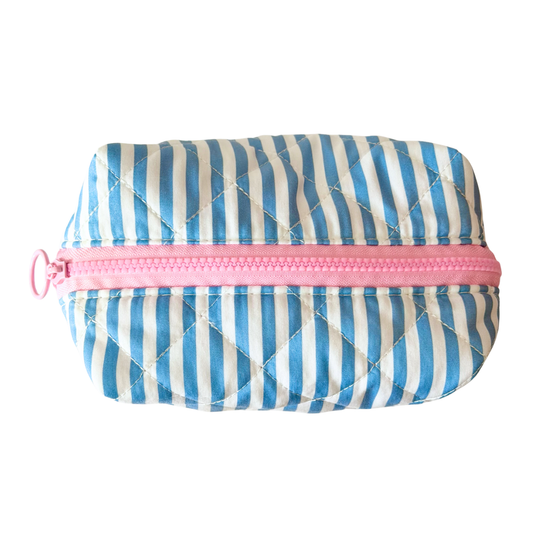Blue Striped Makeup Bag