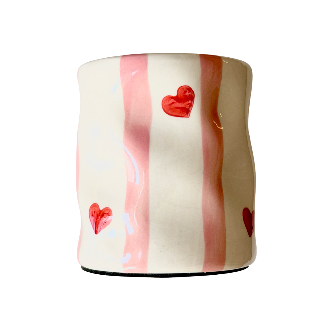 Pink Striped Ceramic Cup