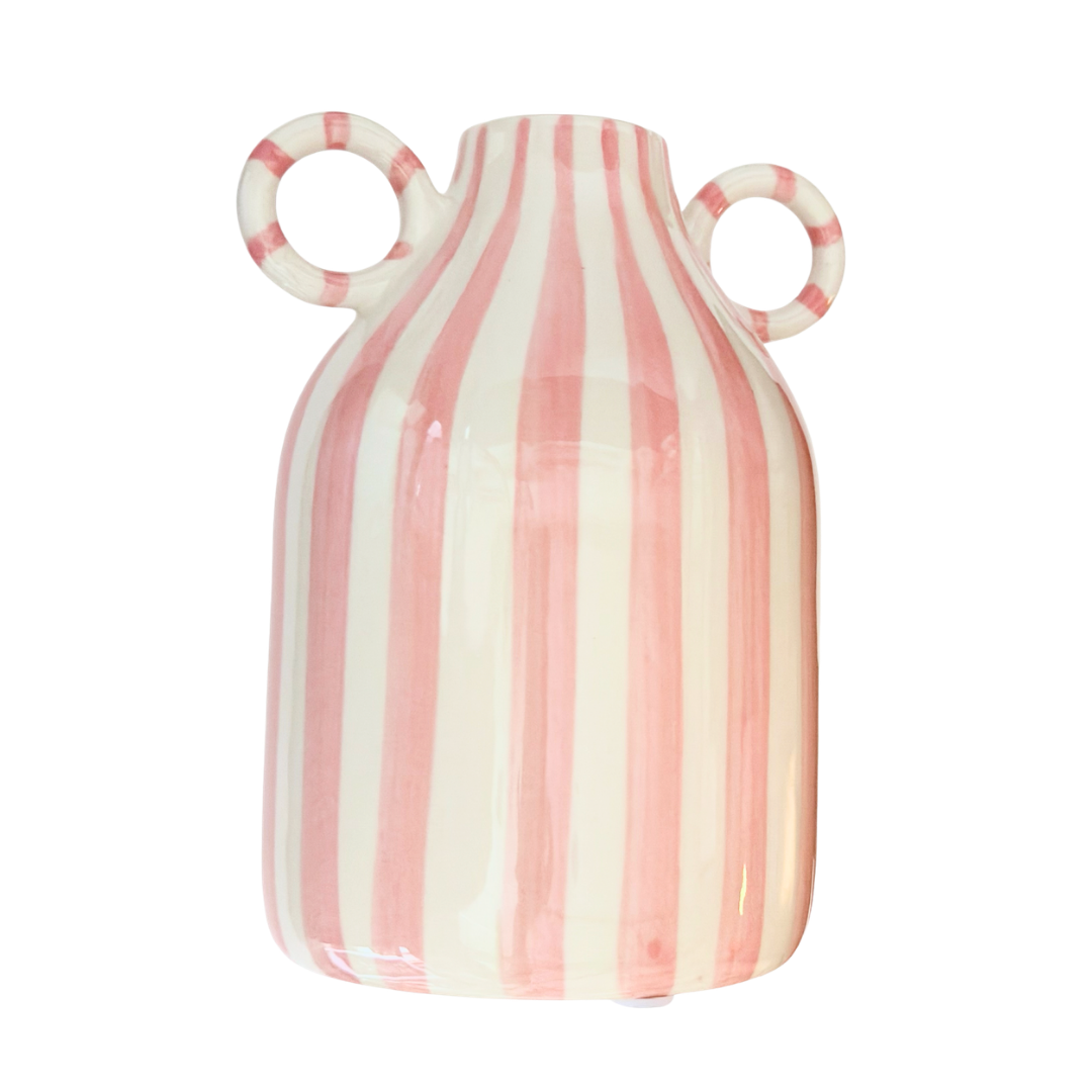 Pink Striped Ceramic Vase