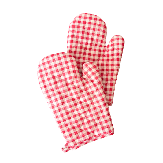 Red Gingham Oven Mitt Set