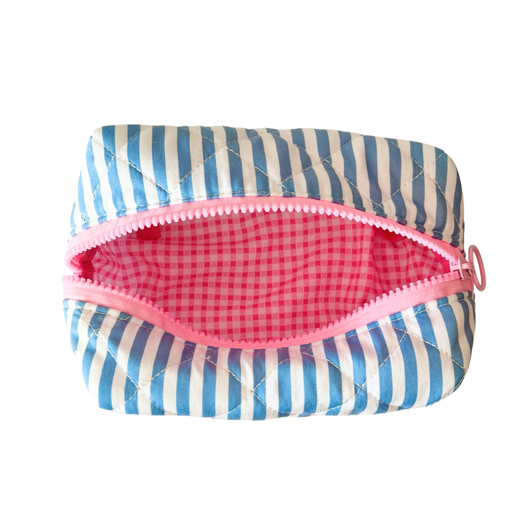 Blue Striped Makeup Bag